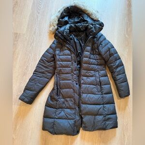Women's Gray Andrew Marc Coat with Real Fur Hood
